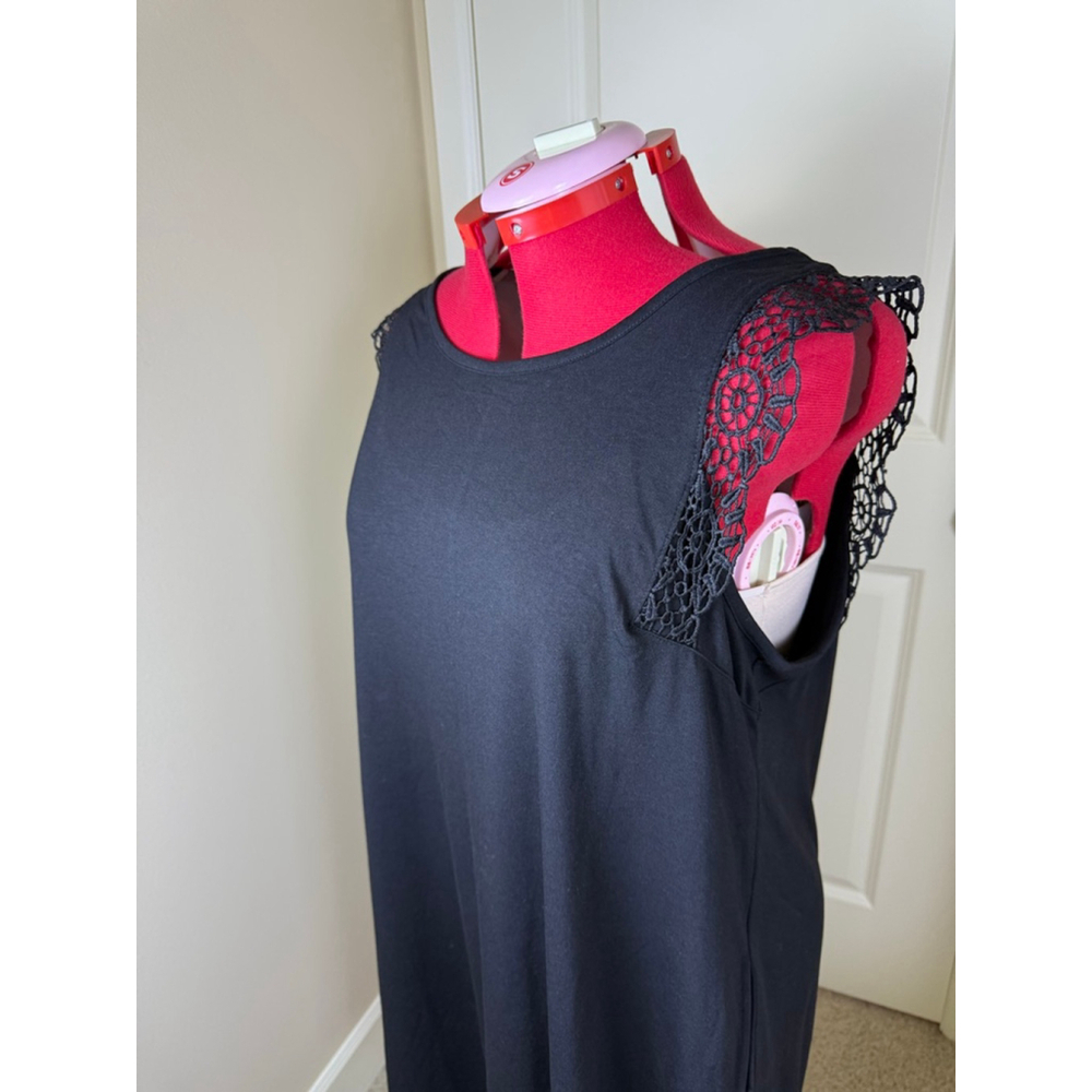 NWOT Women's Nina Leonard Black Lace Shoulder Sleeveless Dress XL - Picture 2 of 10
